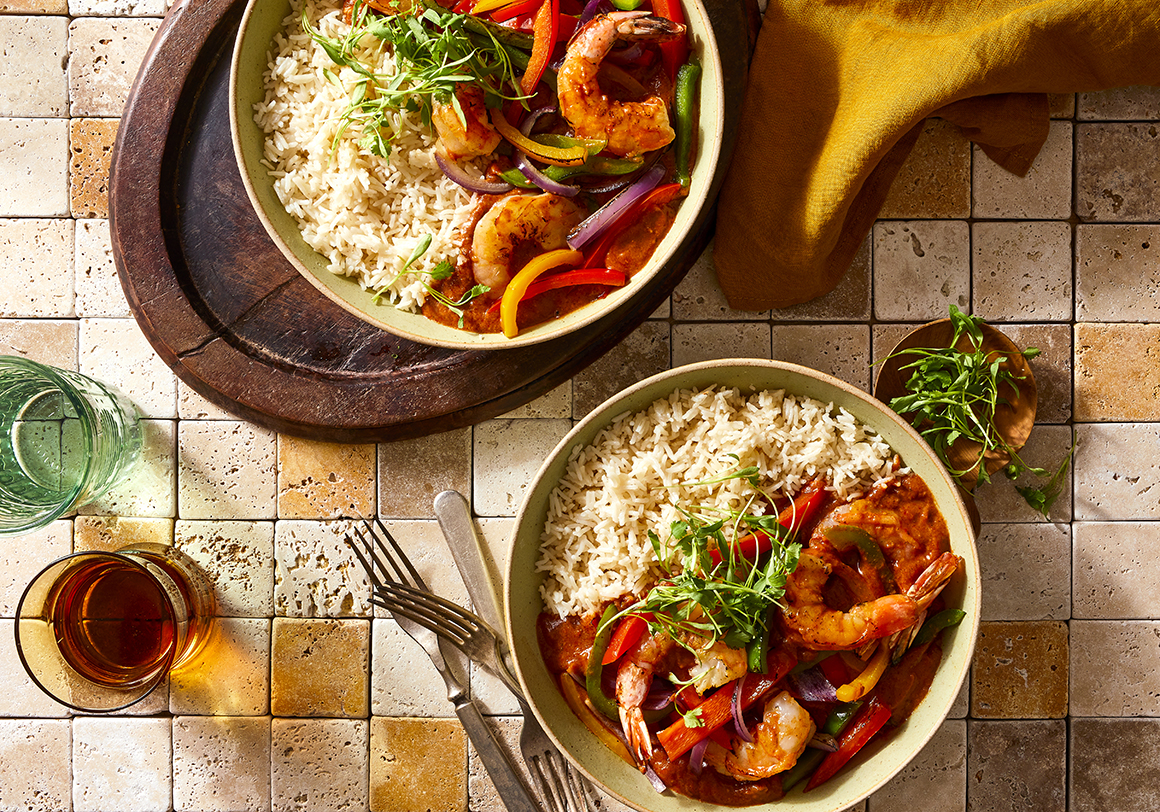 Butter Masala Shrimp with Peppers and Onions