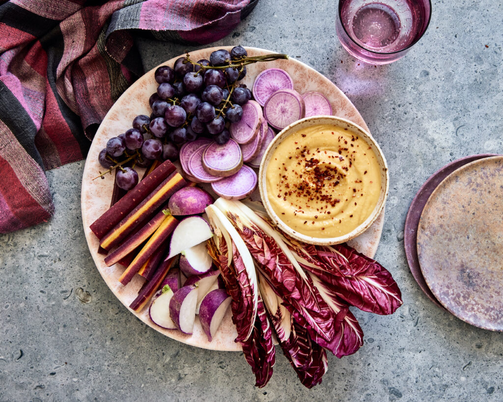 Indian-Spiced Hummus with Purple Crudité - Maya Kaimal